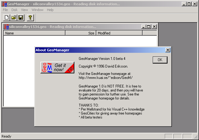 Screen shot of about dialog